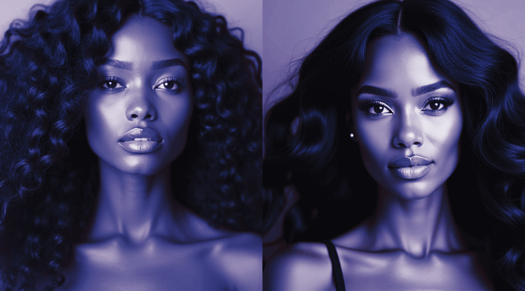 A side-by-side image of a woman with a deep wave hairstyle and a woman with a body wave hairstyle