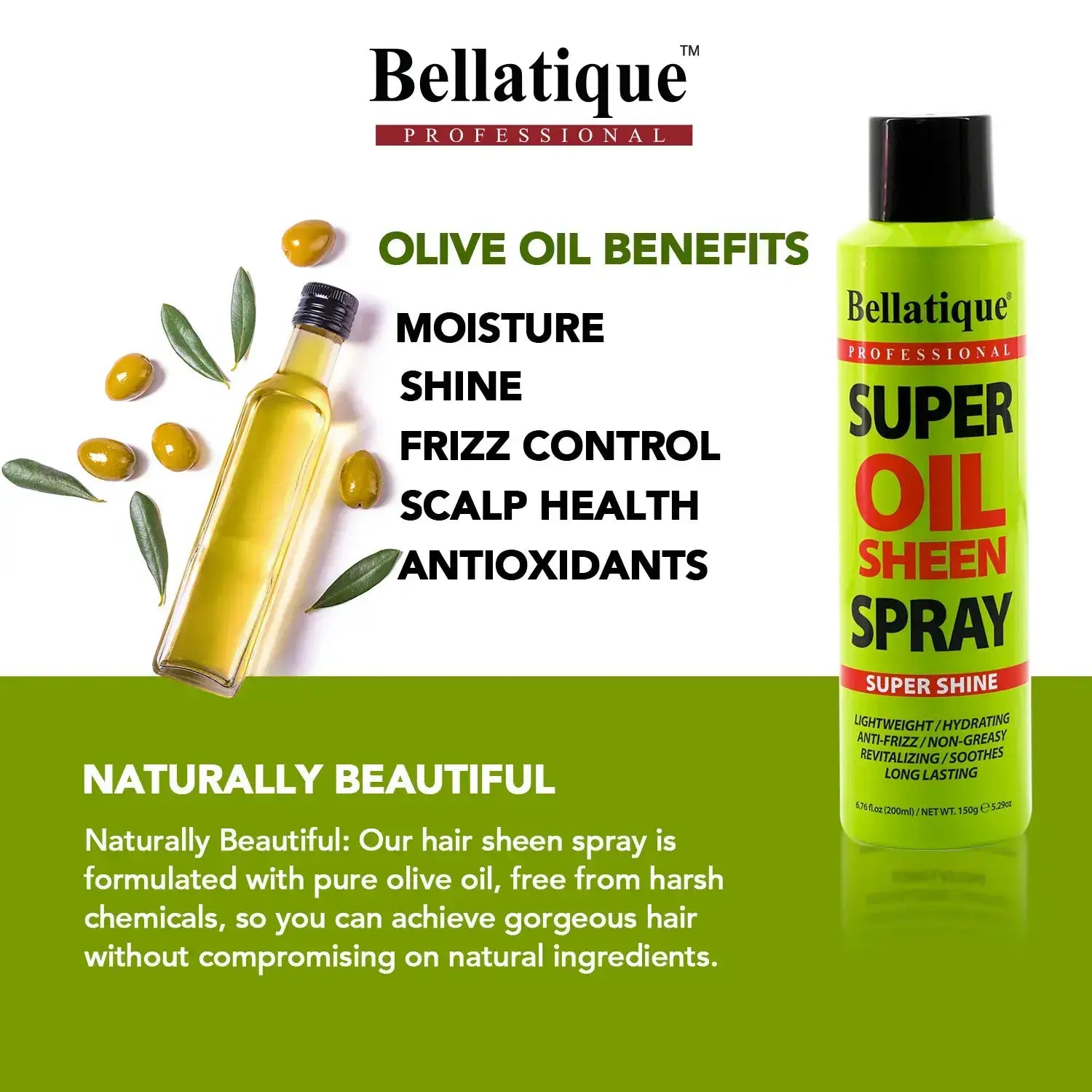 Designed Bellatique® Professional Super Oil Sheen Spray benefits sheet