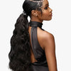 Partial back profile of a model with Sensationnel® Pearlish™ Euro Body Wave hair extensions