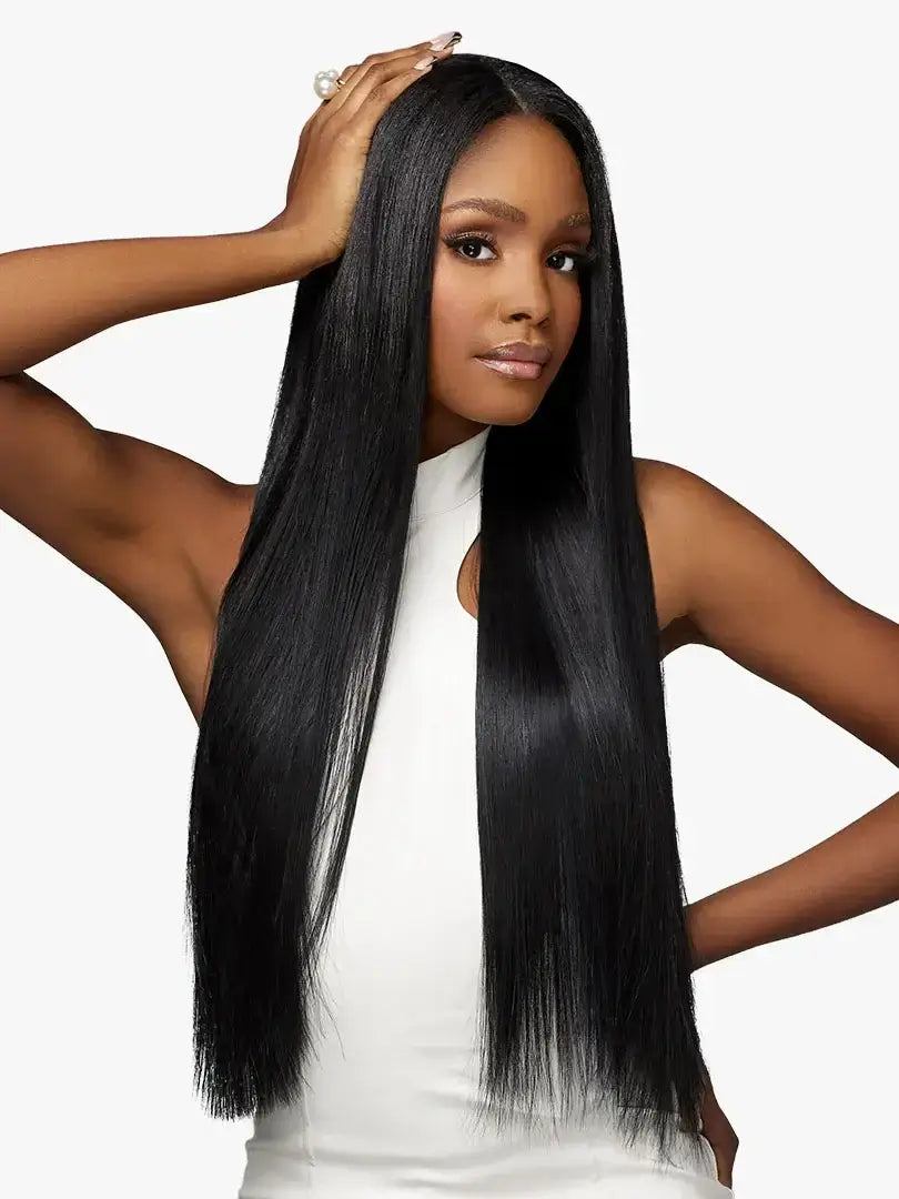 Forward angle profile of a model with Sensationnel® Pearlish™ Straight hair extensions