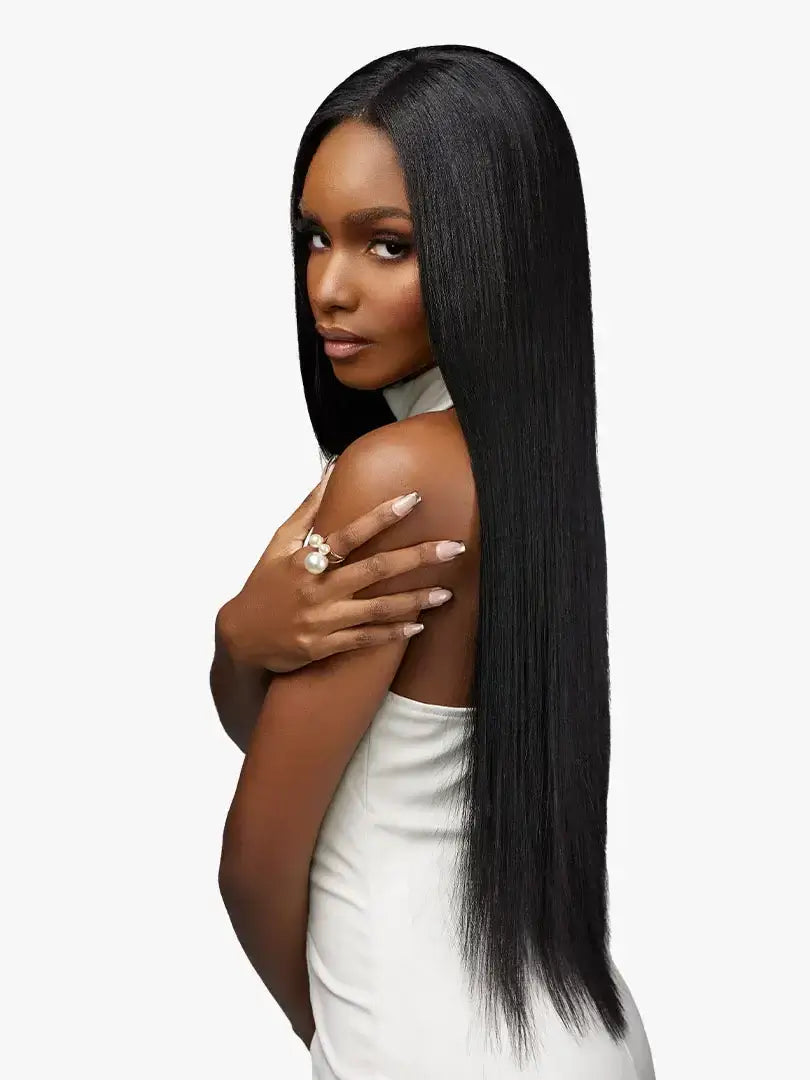 Side profile of a model with Sensationnel® Pearlish™ Straight hair extensions