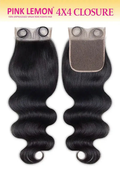 Pink Lemon® Body Wave 4x4 Closure front and back